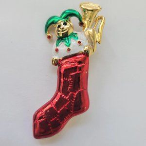 Vintage Christmas Brooch Pin Stocking